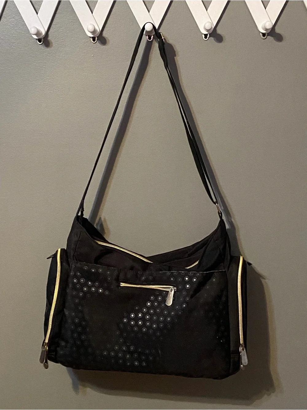 Fisher-Price Black Shoulder Baby Bag with Gold Trim